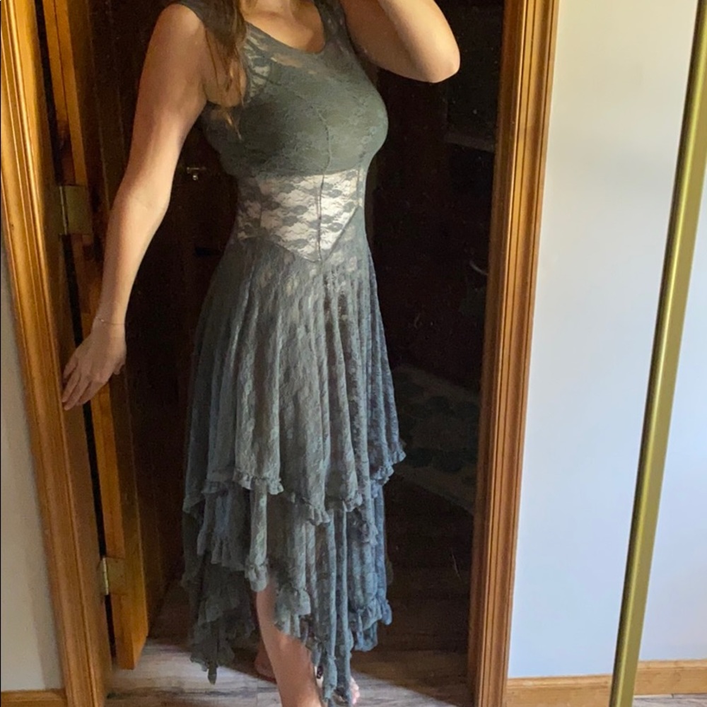 Free people flower charcoal gray lace dress